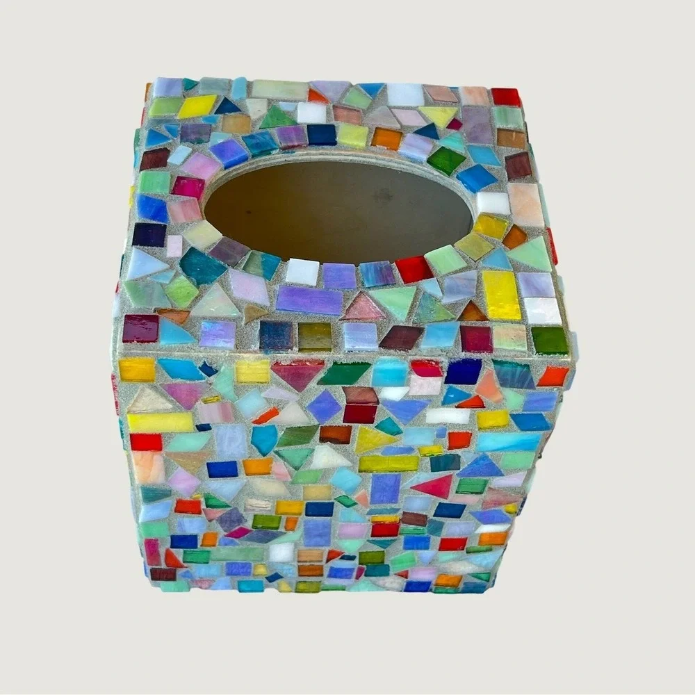 Handmade Mosaic Tile Tissue Box Cover Unisex OS Multi Bohemian Luxury Home Decor